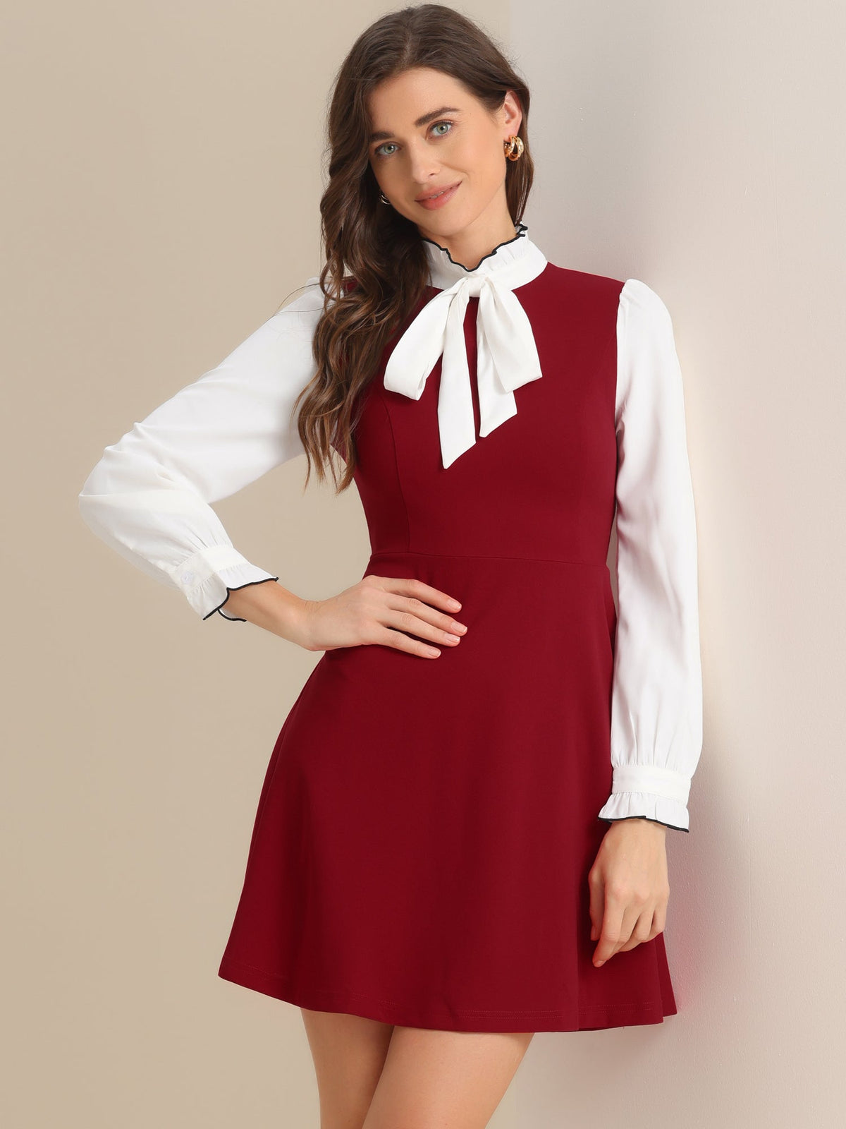 Ruffle Collar Bow Tie Dress