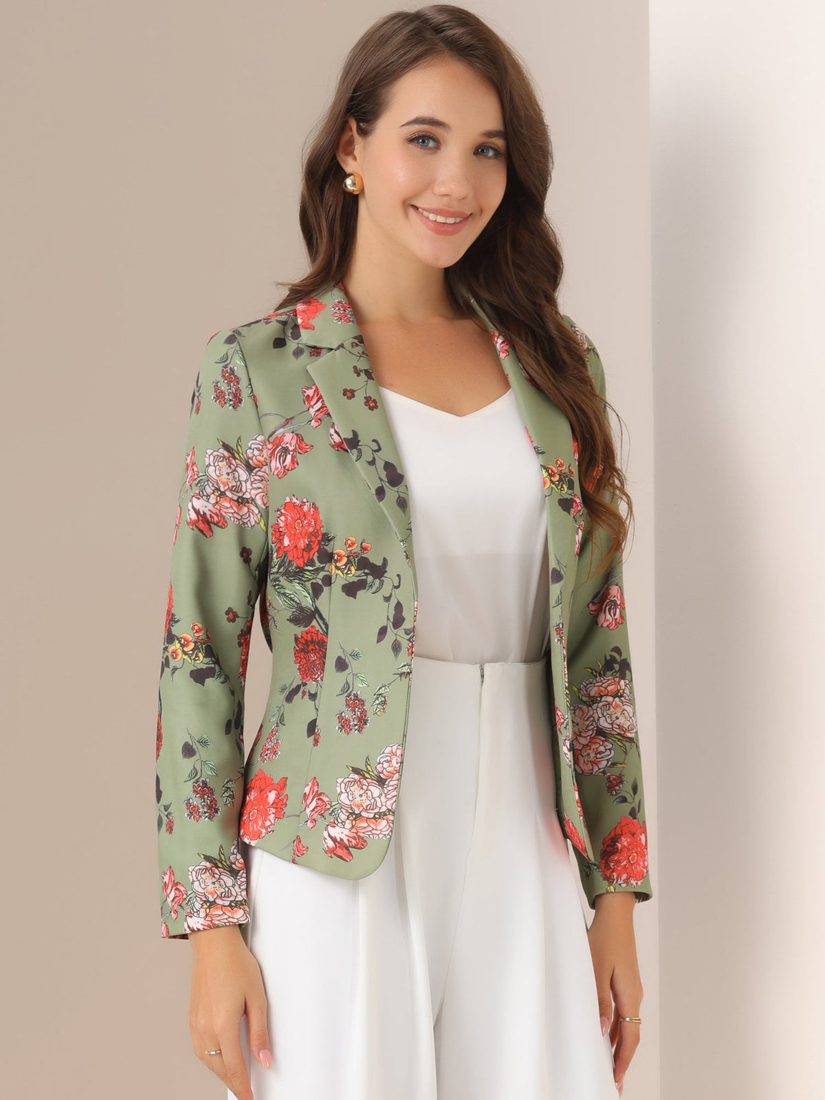 Notched Lapel Print Long-Sleeve Coat