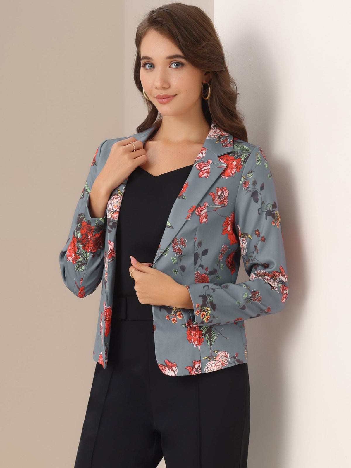 Notched Lapel Print Long-Sleeve Coat