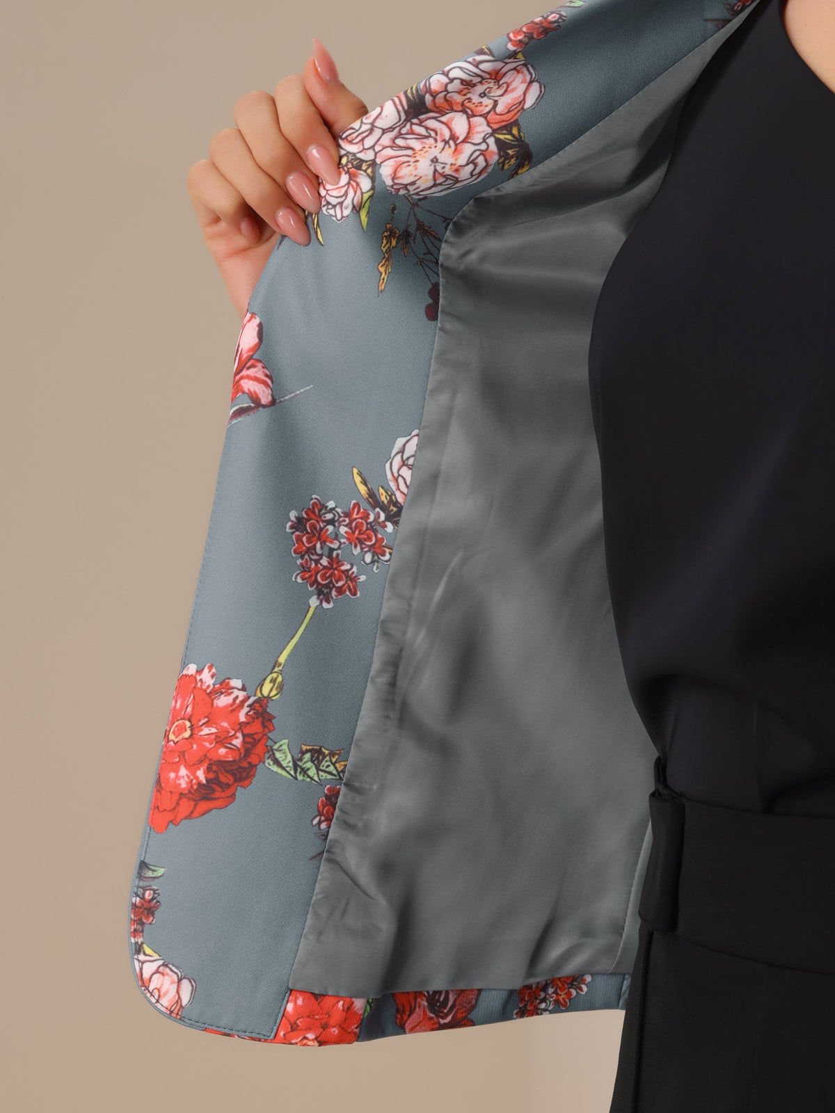 Notched Lapel Print Long-Sleeve Coat