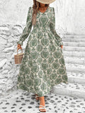 Printed Long-Sleeve Polyester Dress