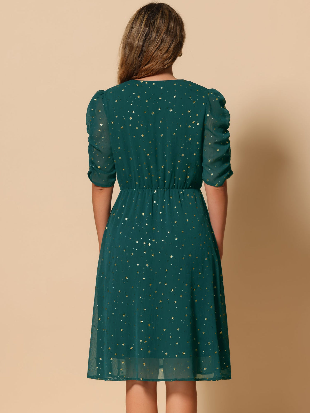 Short Sleeve Metallic Casual Dress