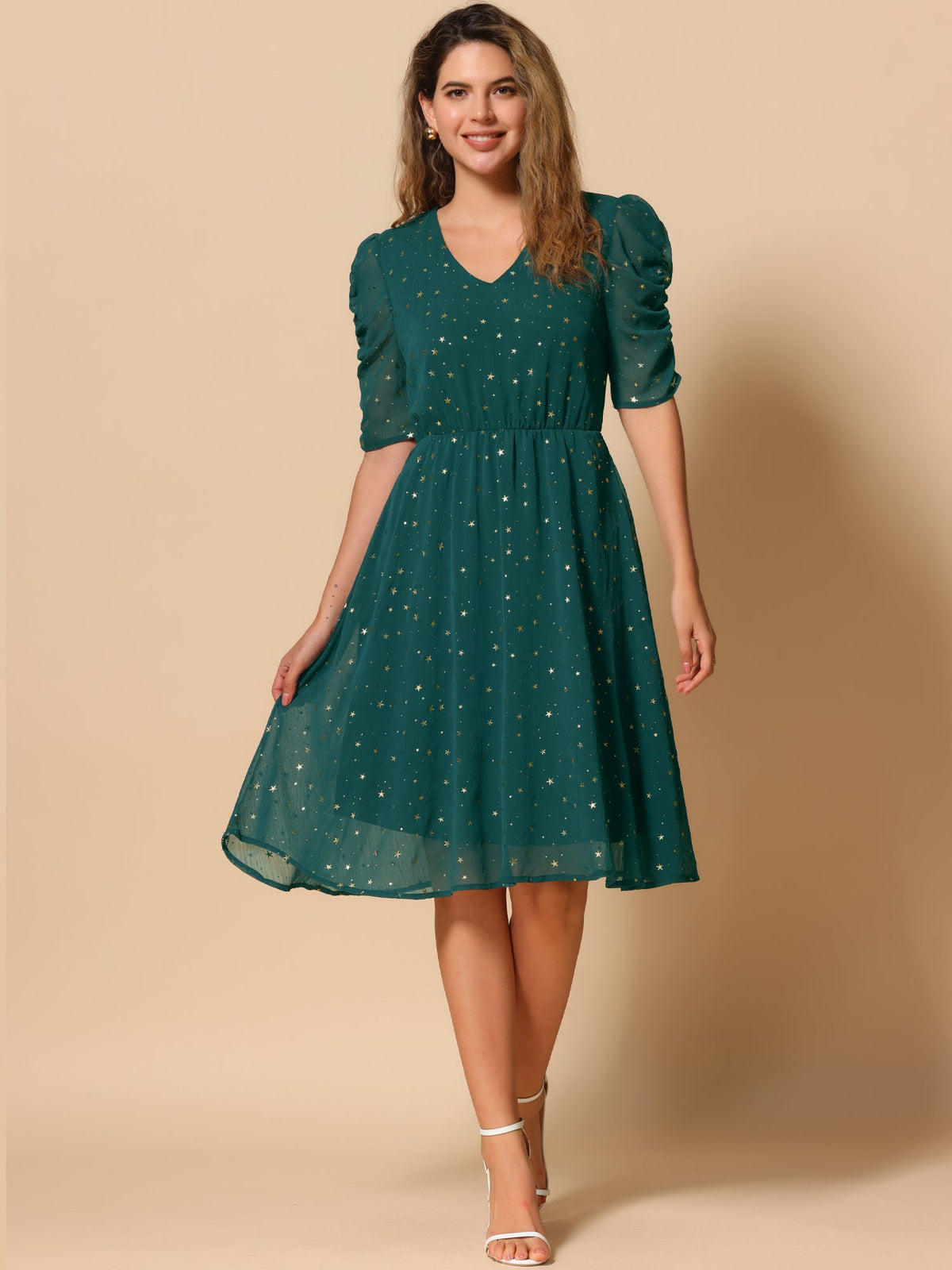 Short Sleeve Metallic Casual Dress