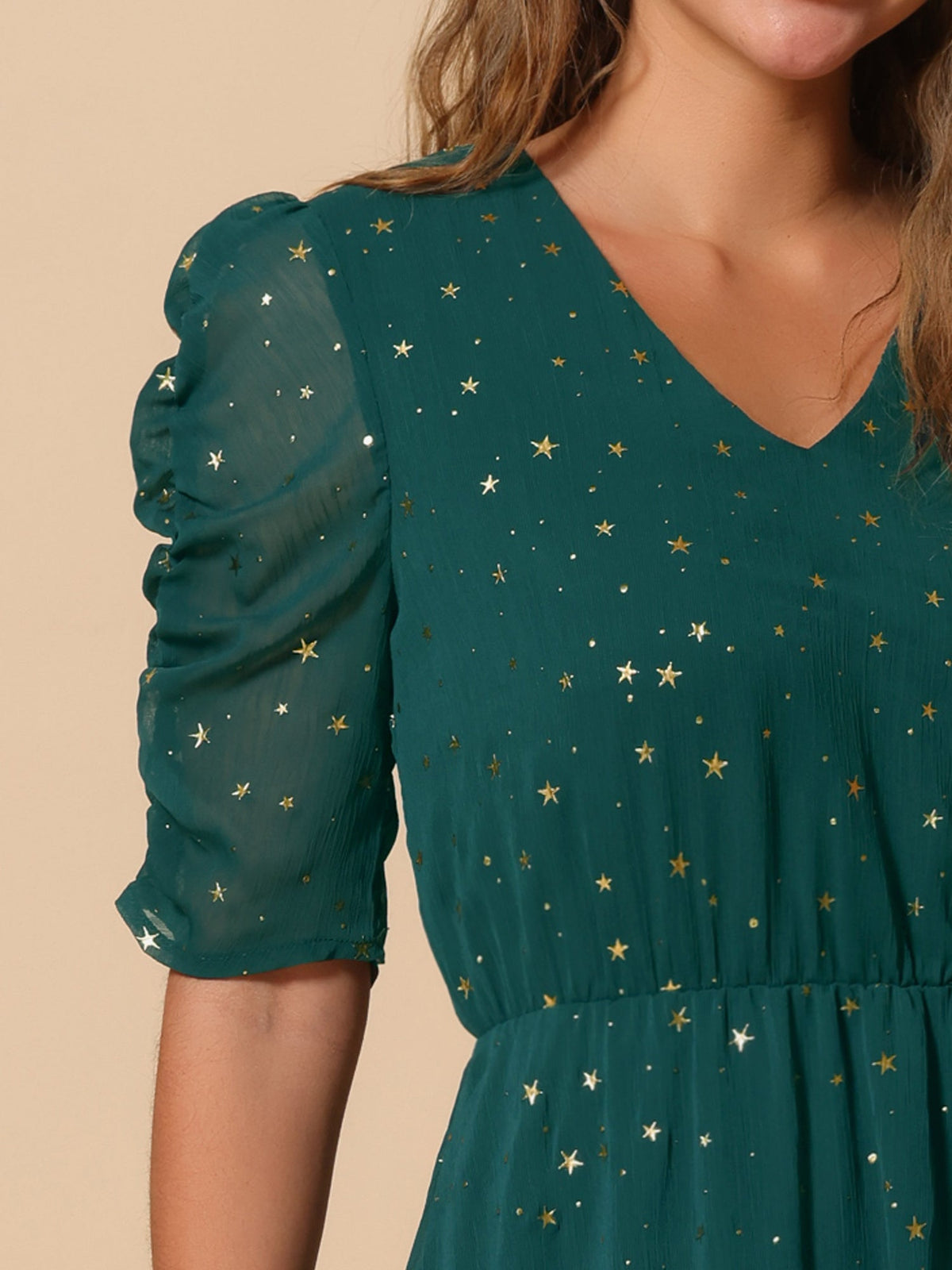 Short Sleeve Metallic Casual Dress