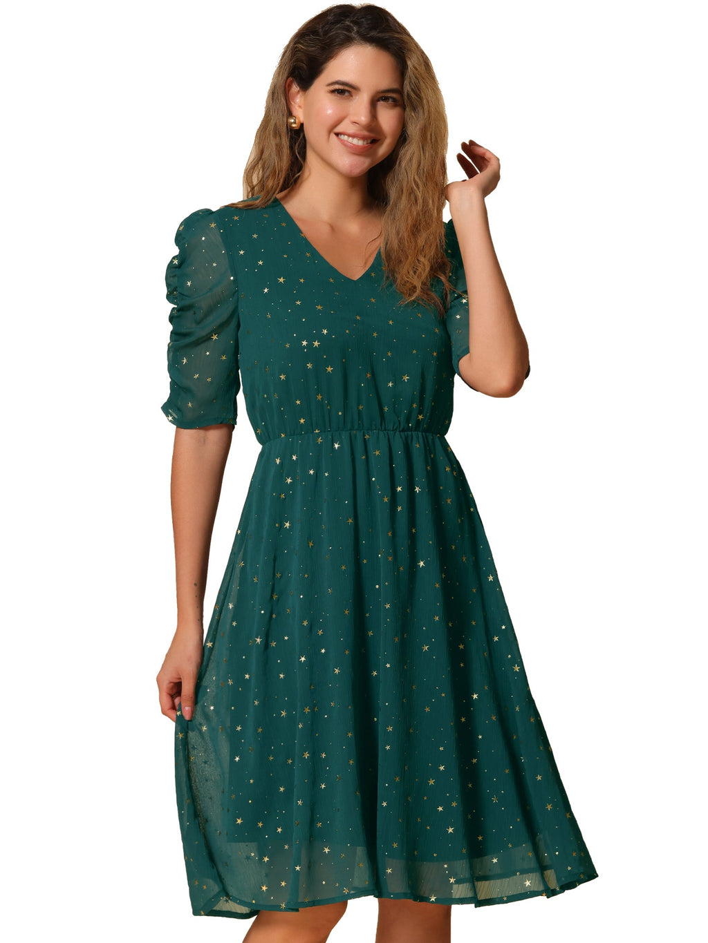 Short Sleeve Metallic Casual Dress
