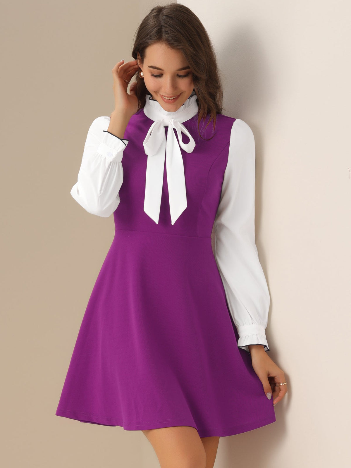 Ruffle Collar Bow Tie Dress