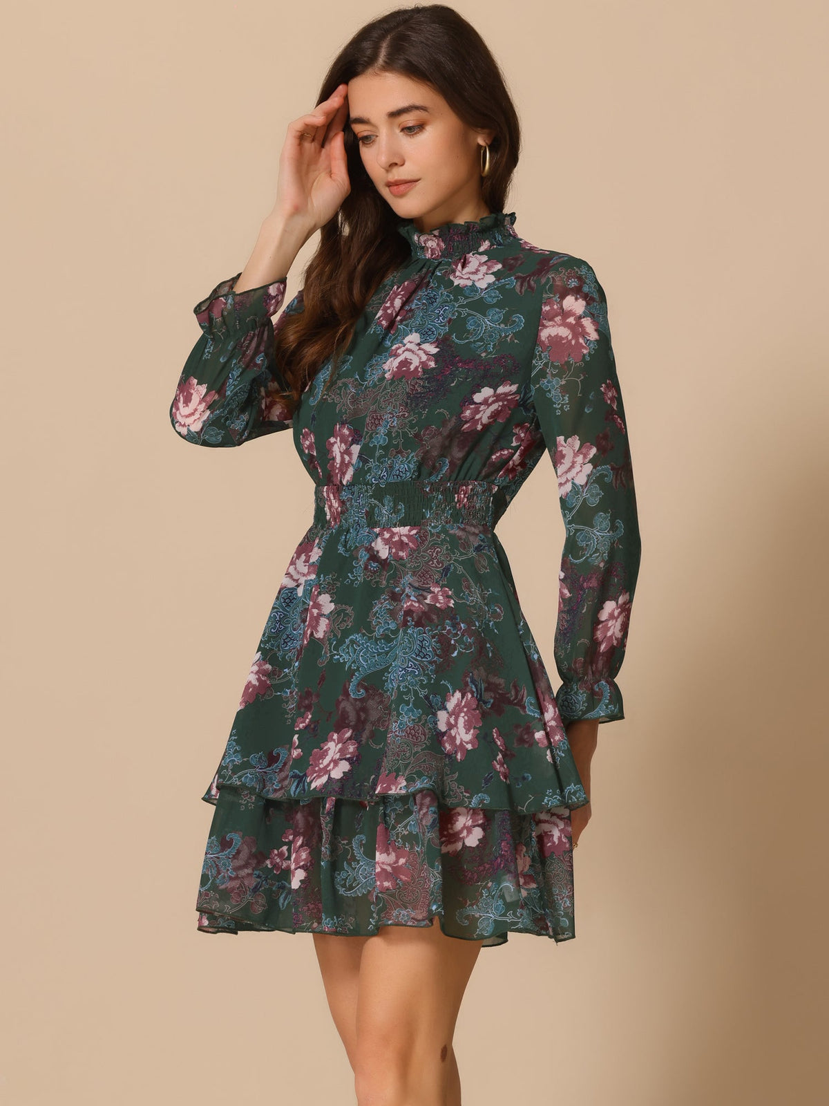 Smocked Chiffon Floral Mini Dress