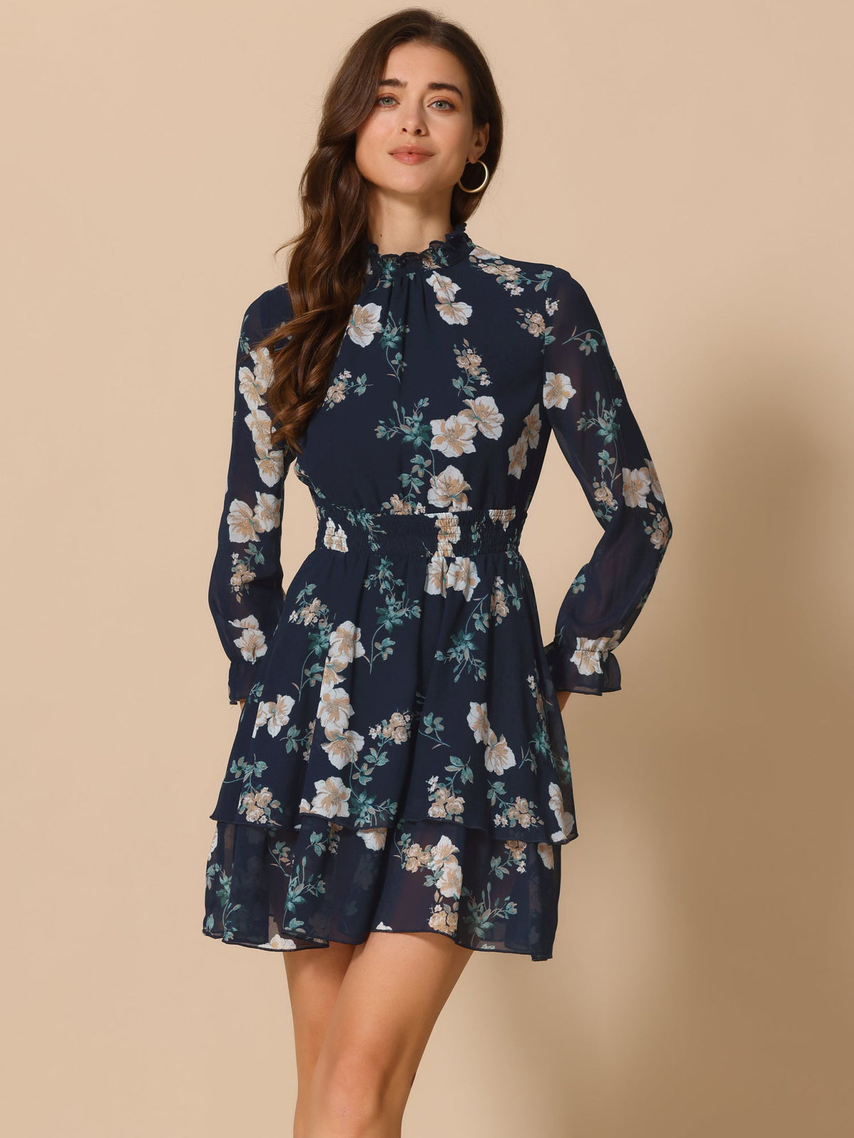 Smocked Chiffon Floral Mini Dress