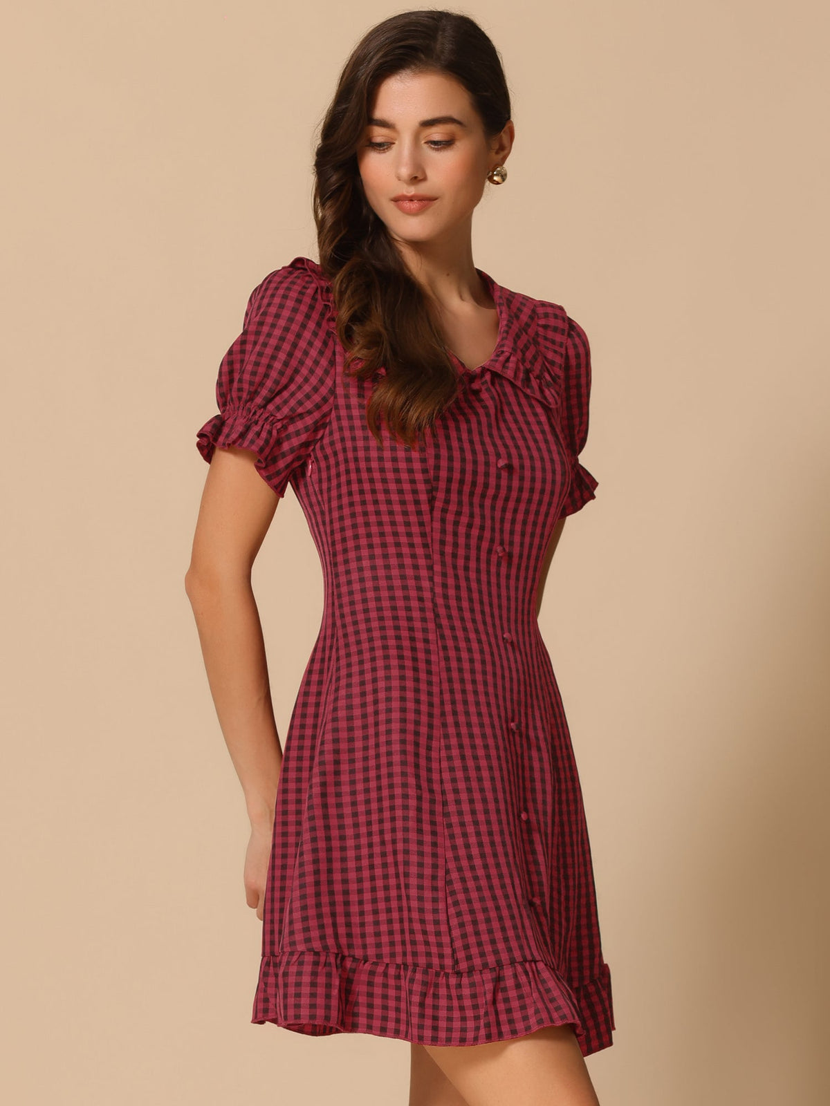 Puff Sleeve Ruffle Above-Knee Dress