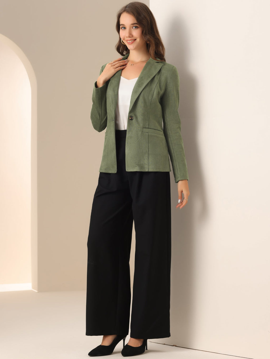 Stretch Solid Faux Suede Blazer