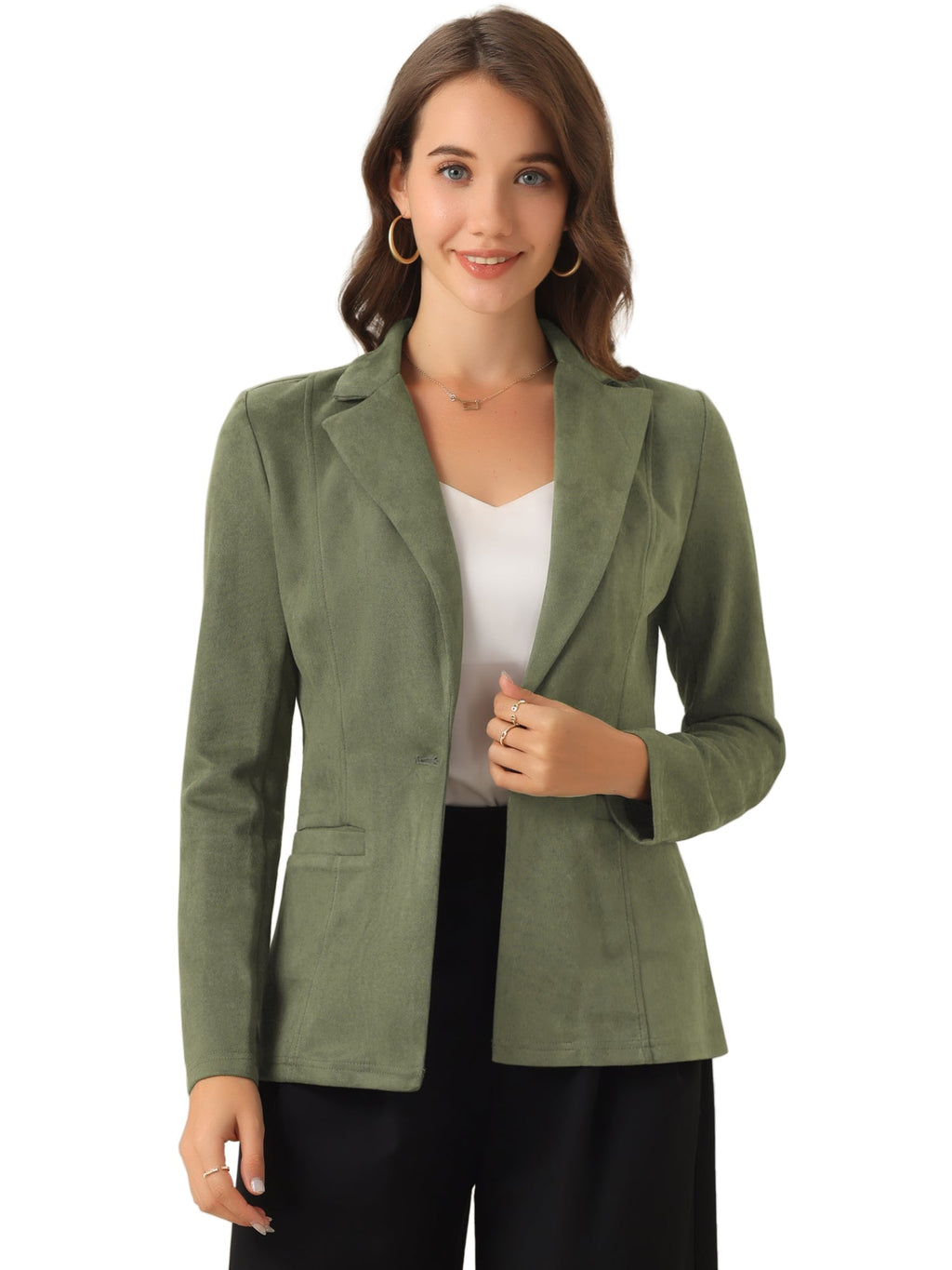 Stretch Solid Faux Suede Blazer