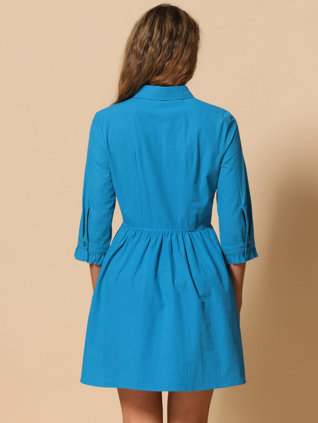 Point-Collar Ruched Dress