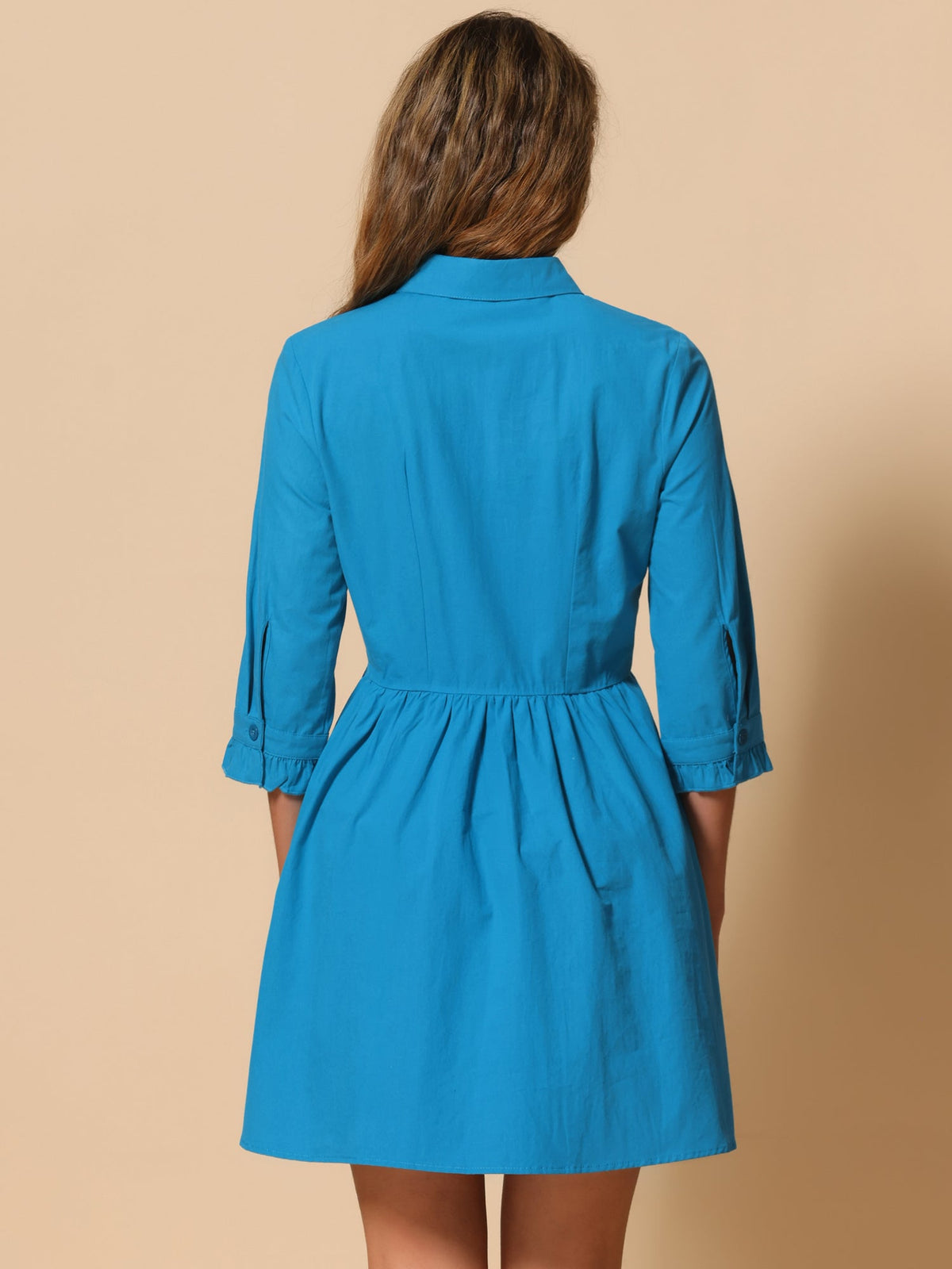 Point-Collar Ruched Dress