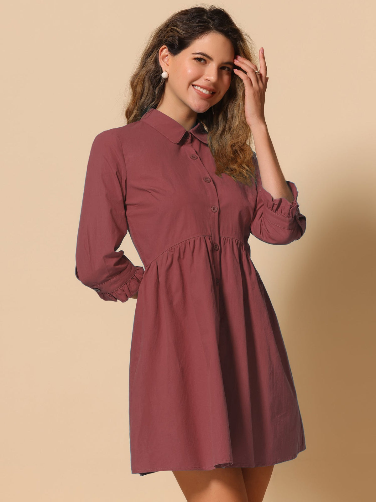 Point-Collar Ruched Dress