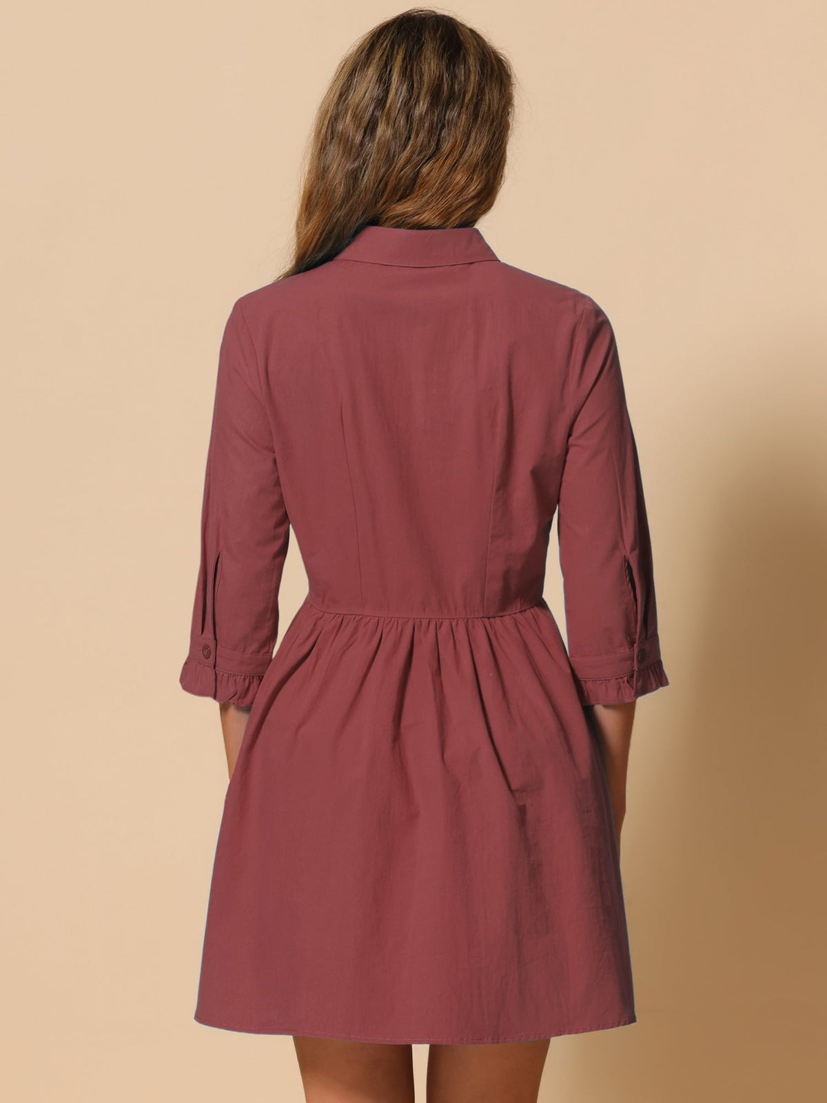 Point-Collar Ruched Dress