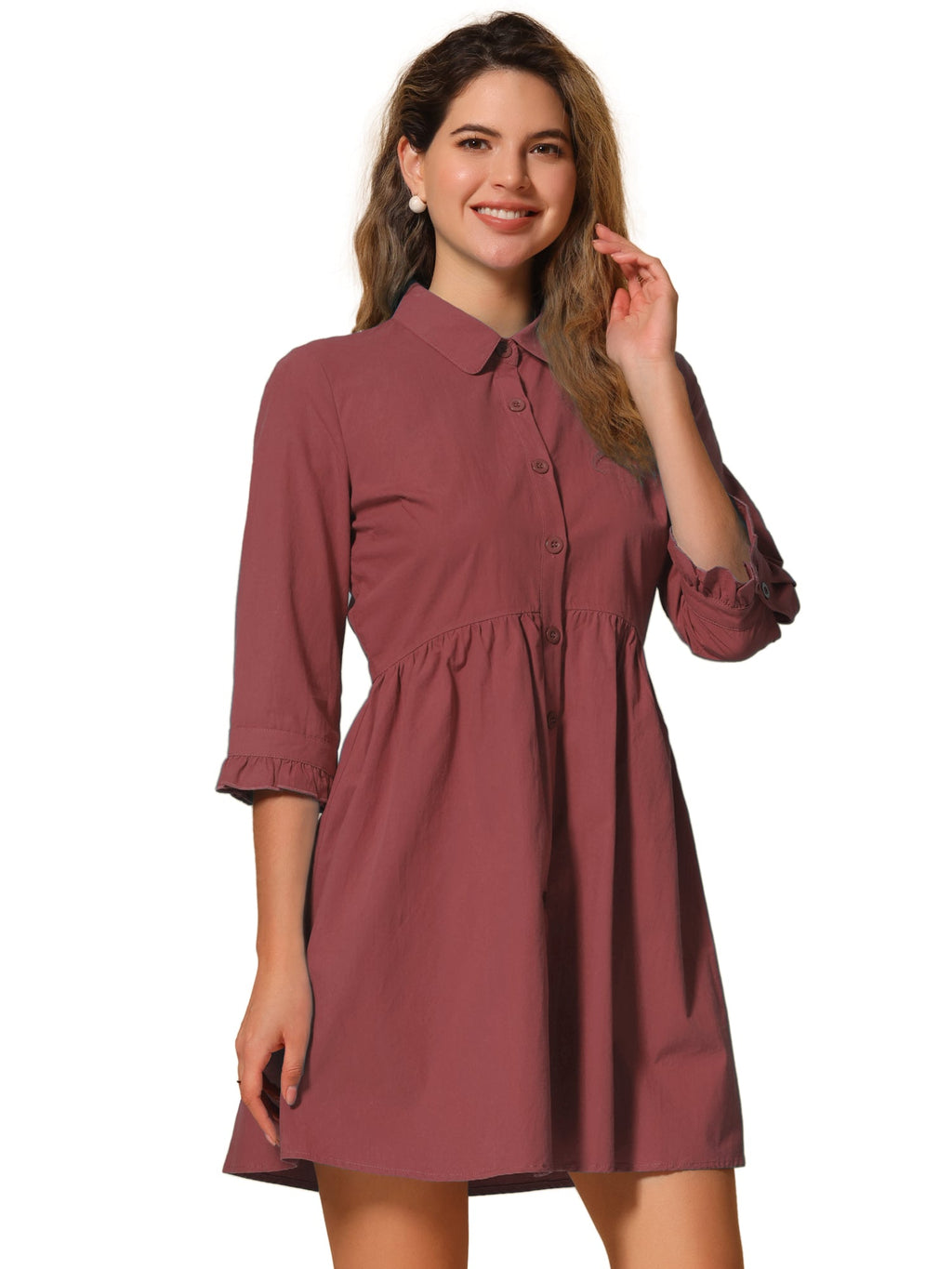 Point-Collar Ruched Dress