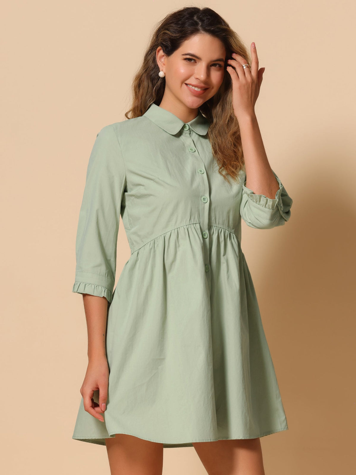 Point-Collar Ruched Dress