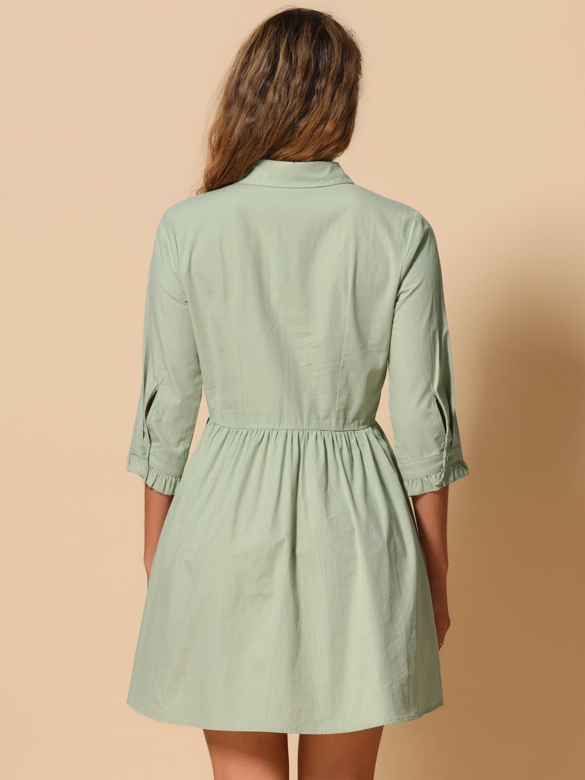 Point-Collar Ruched Dress