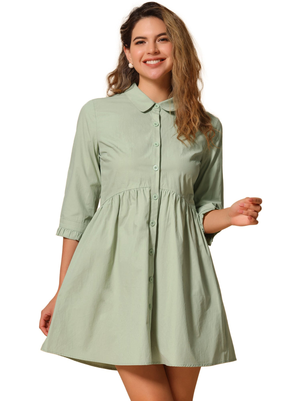 Point-Collar Ruched Dress