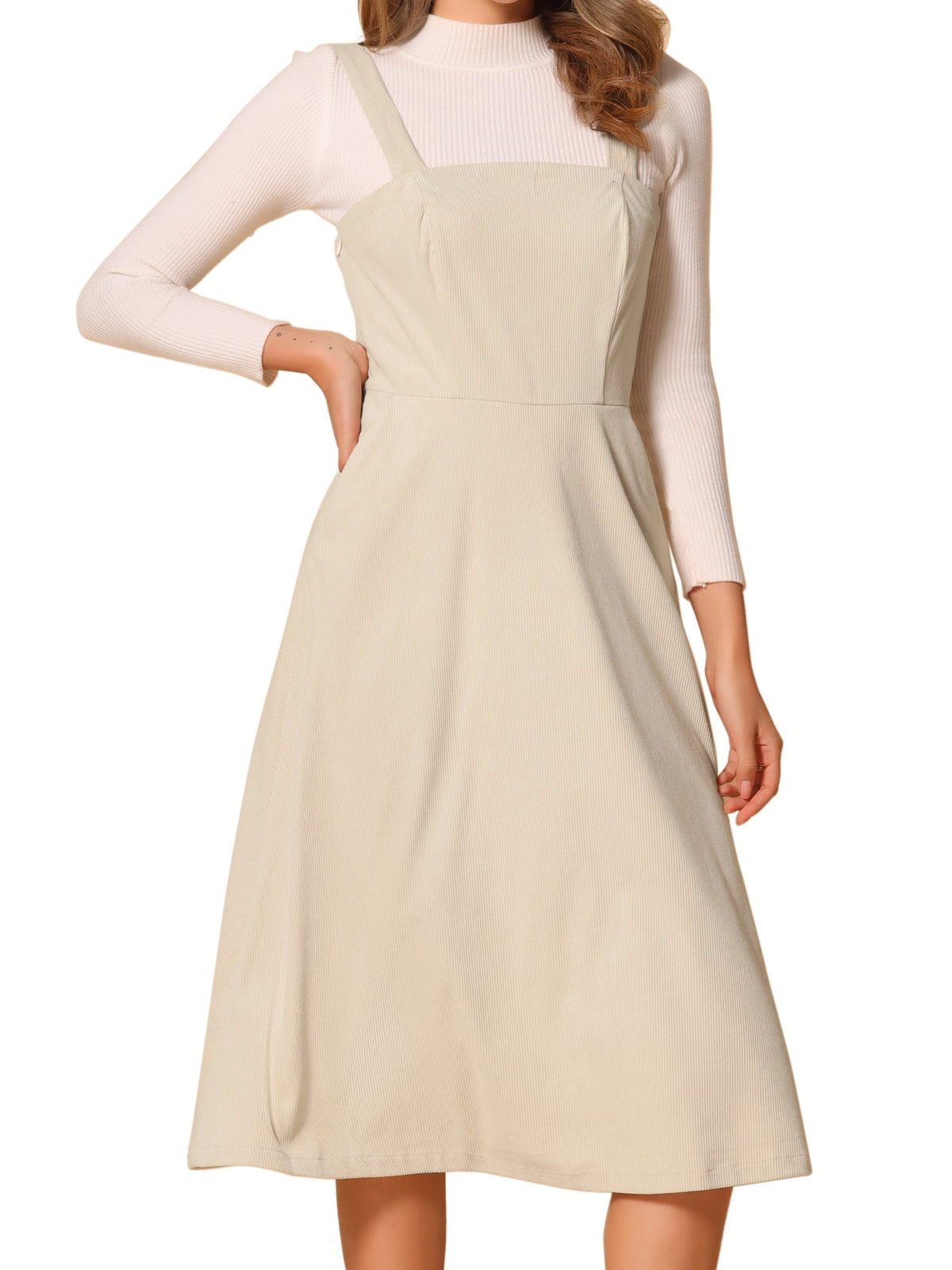 Mid-Length Solid Polyester Dress