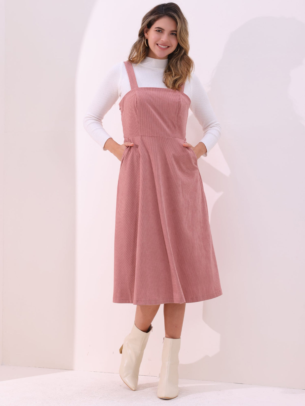 Mid-Length Solid Polyester Dress