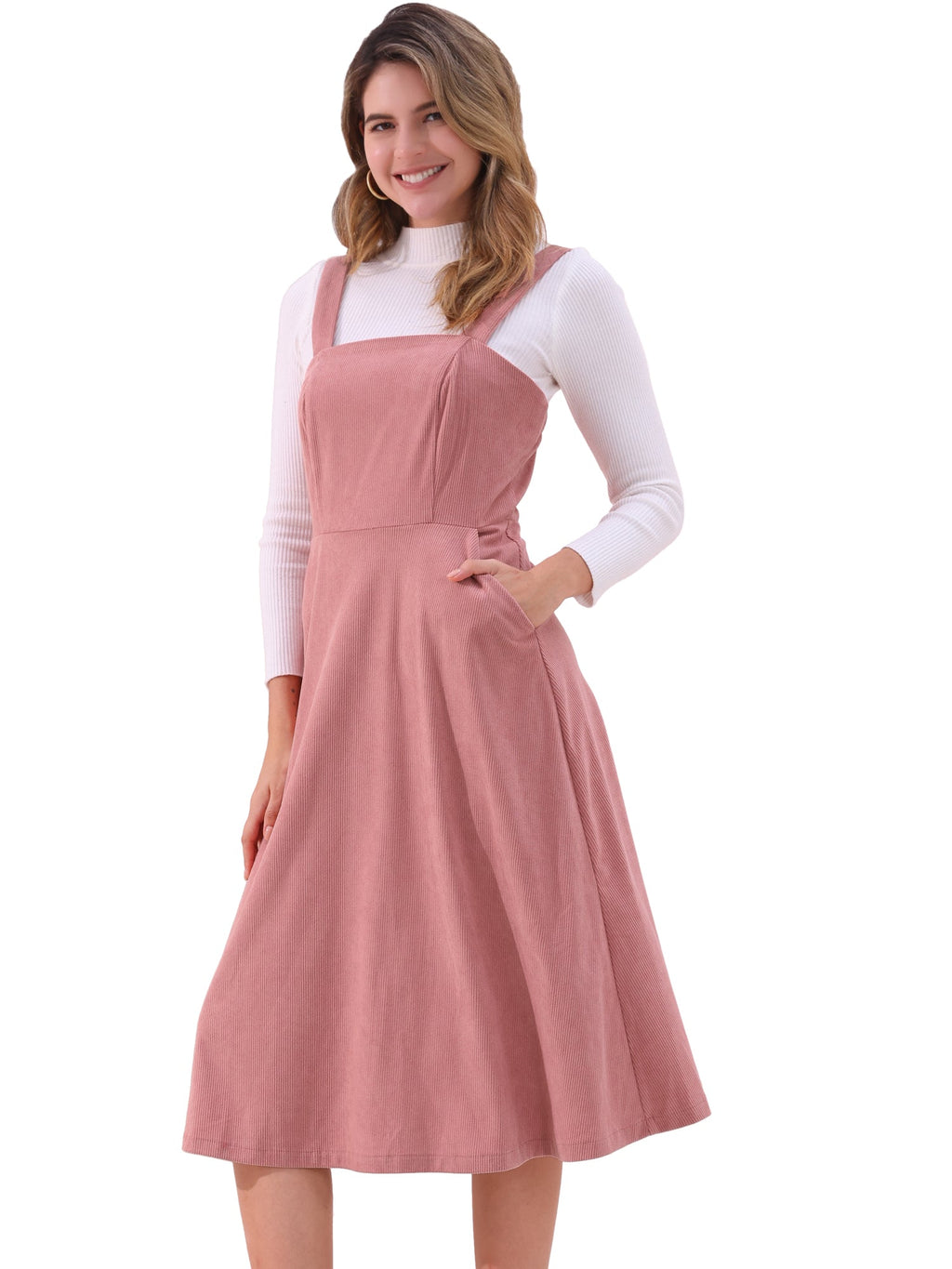 Mid-Length Solid Polyester Dress