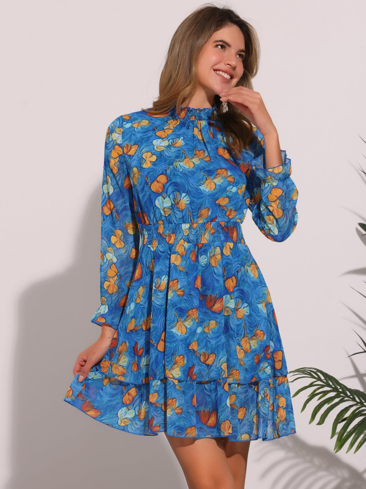 Smocked Chiffon Floral Mini Dress