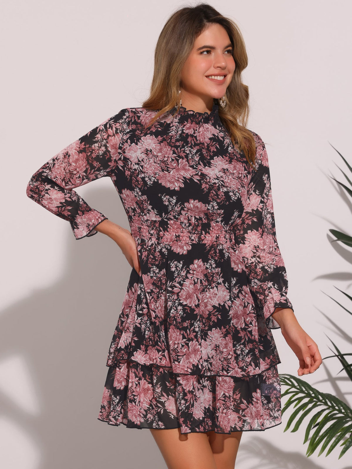 Smocked Chiffon Floral Mini Dress