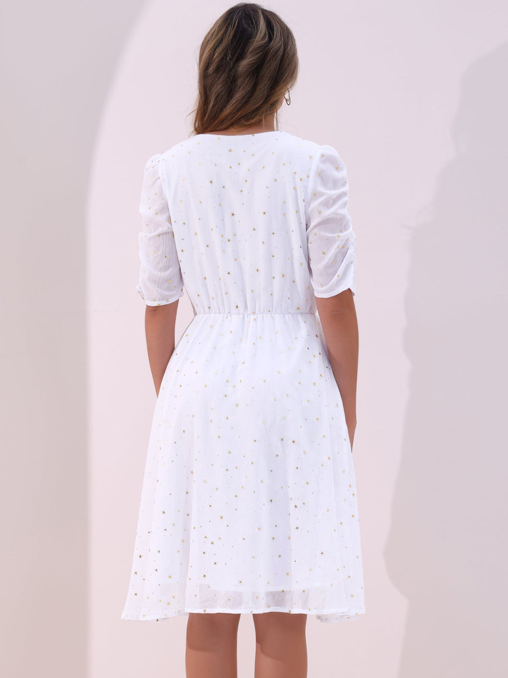 Short Sleeve Metallic Casual Dress