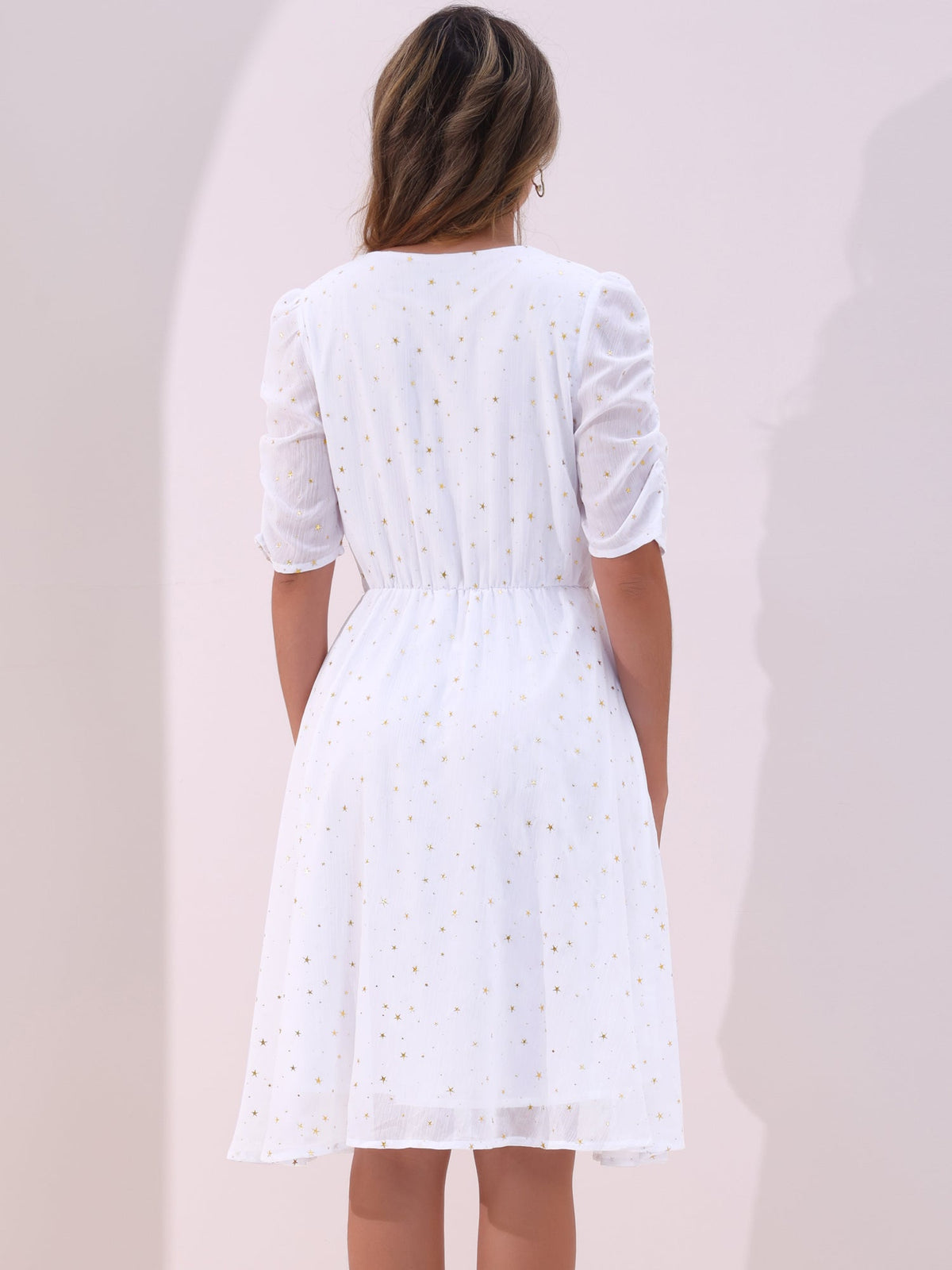 Short Sleeve Metallic Casual Dress