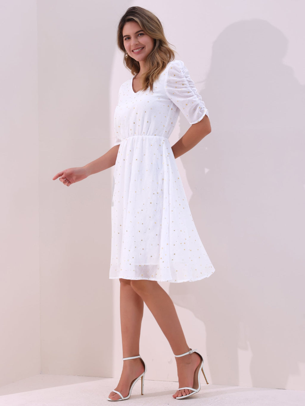 Short Sleeve Metallic Casual Dress