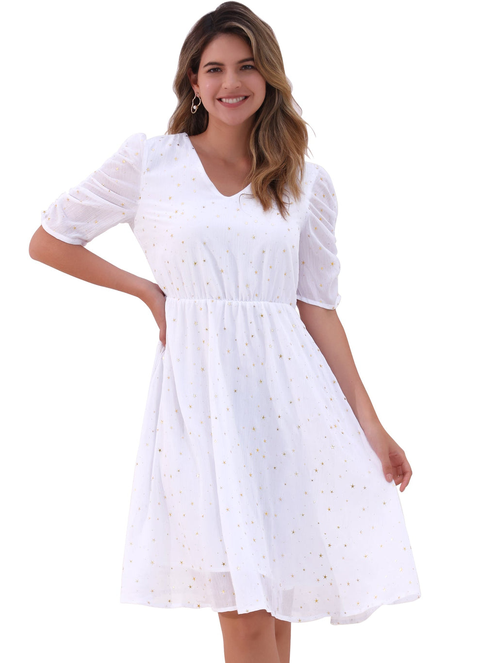 Short Sleeve Metallic Casual Dress