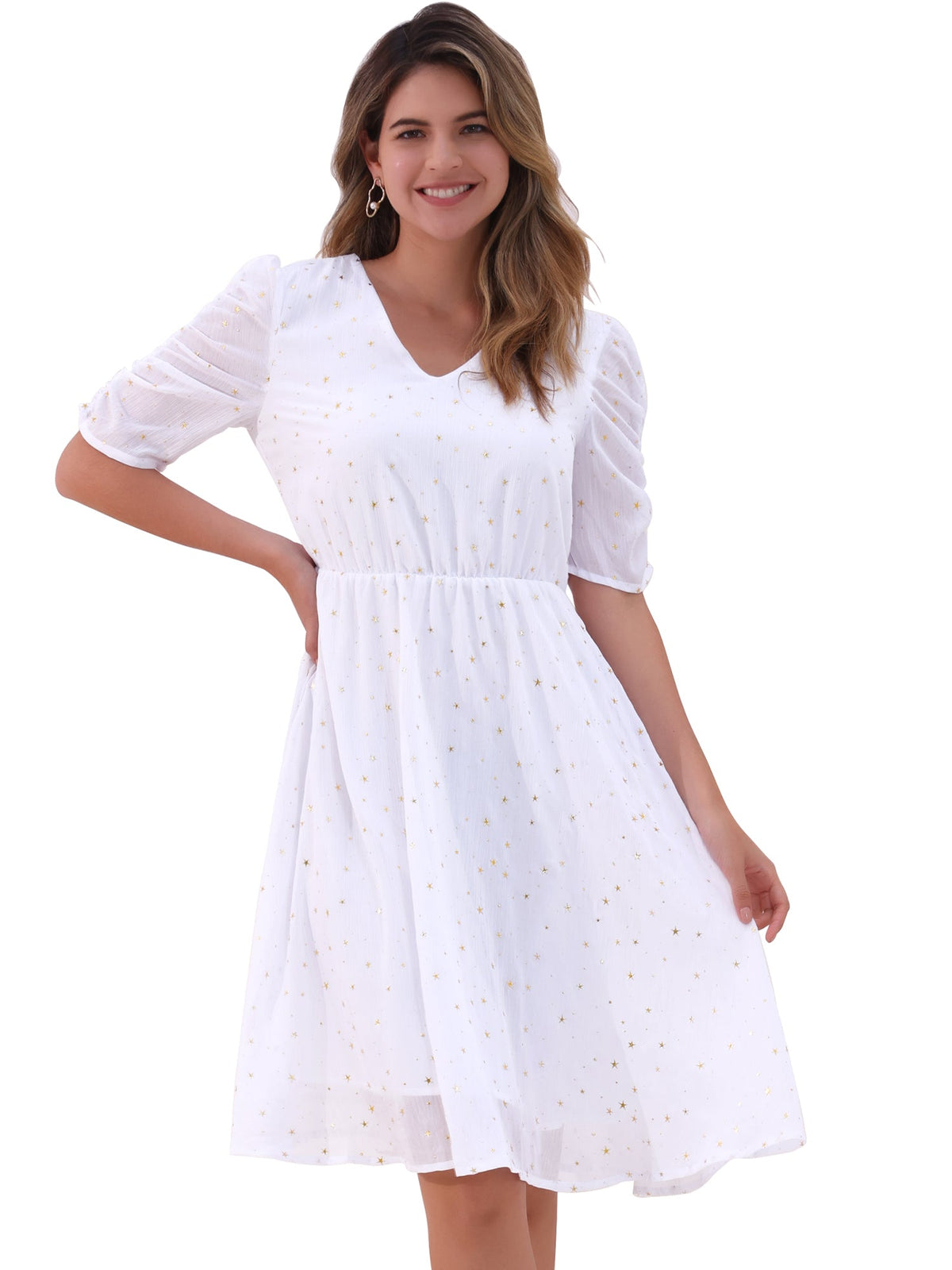 Short Sleeve Metallic Casual Dress