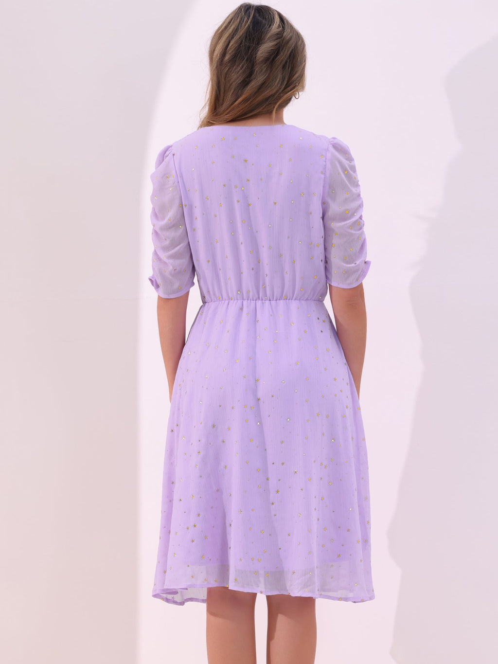 Short Sleeve Metallic Casual Dress