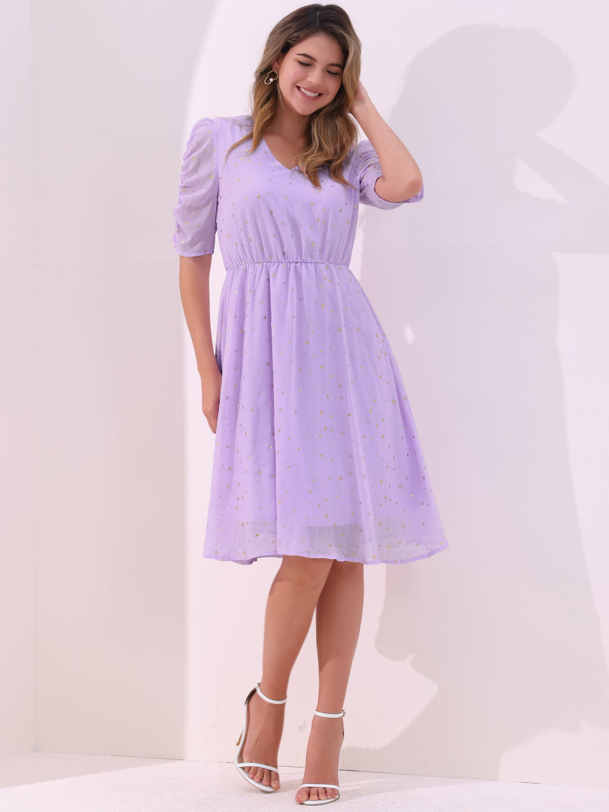 Short Sleeve Metallic Casual Dress