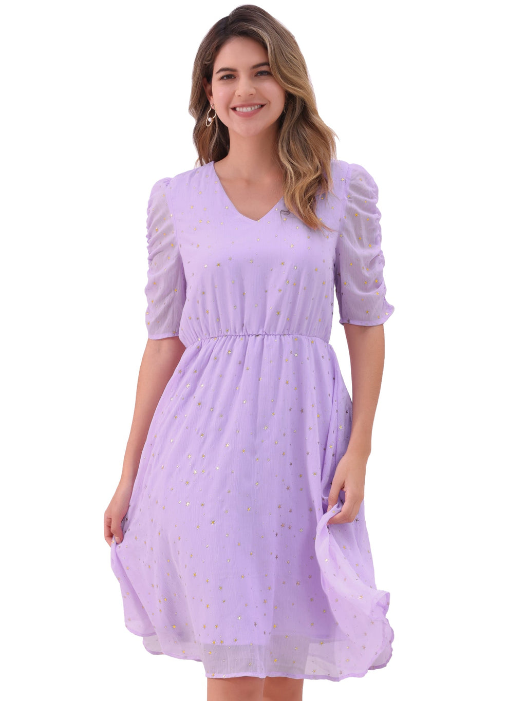 Short Sleeve Metallic Casual Dress