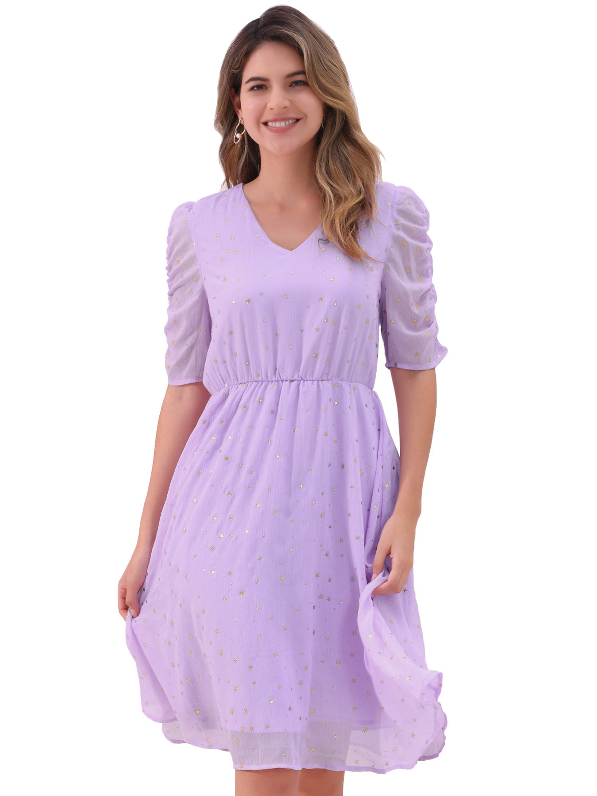 Short Sleeve Metallic Casual Dress