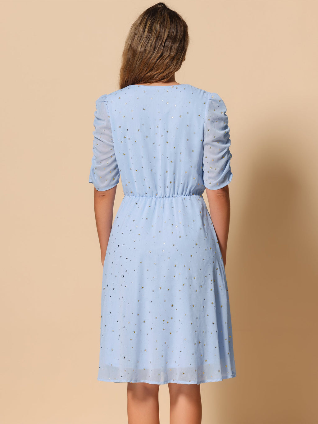 Short Sleeve Metallic Casual Dress