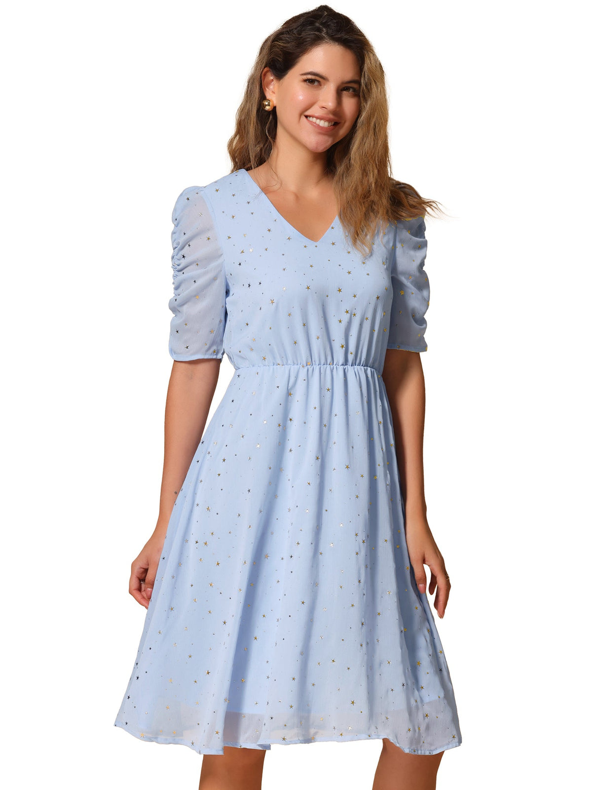 Short Sleeve Metallic Casual Dress