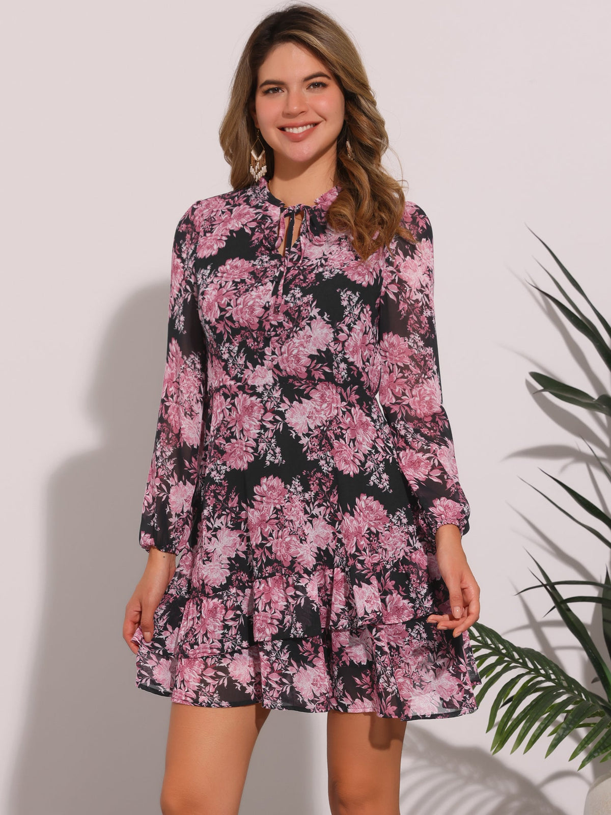 Floral Mini Long-Sleeve Dress