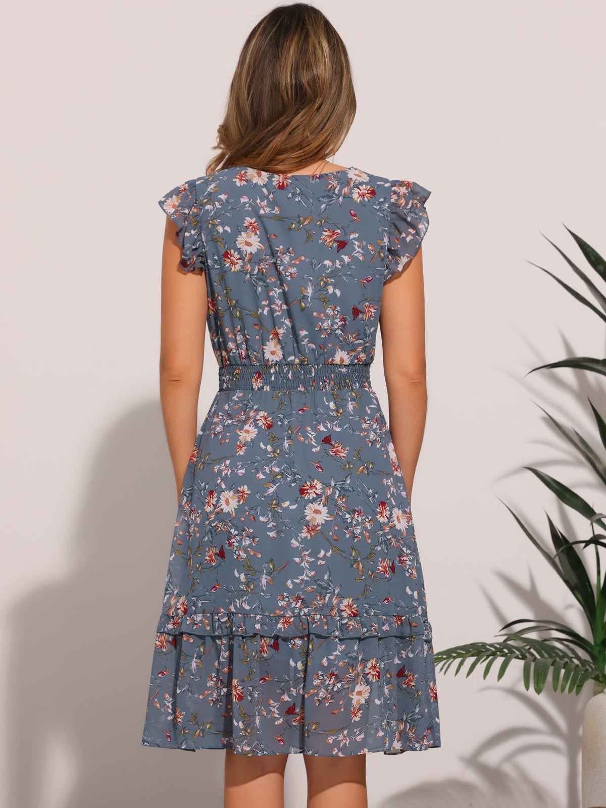 V-Neck Floral Flutter Dress