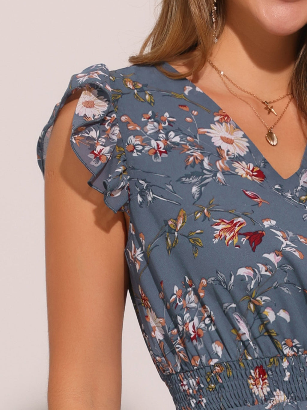 V-Neck Floral Flutter Dress