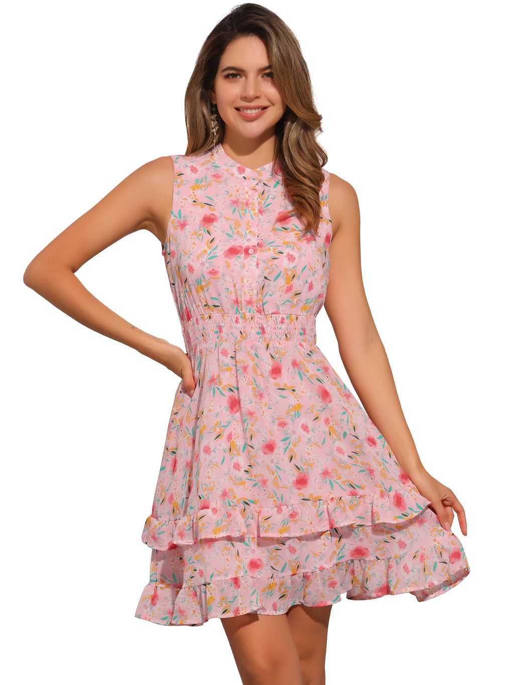 Floral Standing Collar Dress