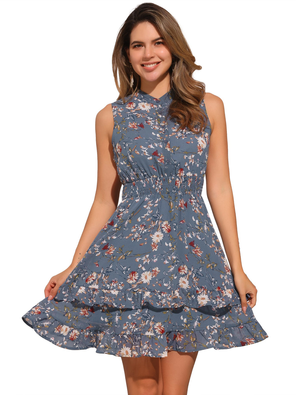 Floral Standing Collar Dress