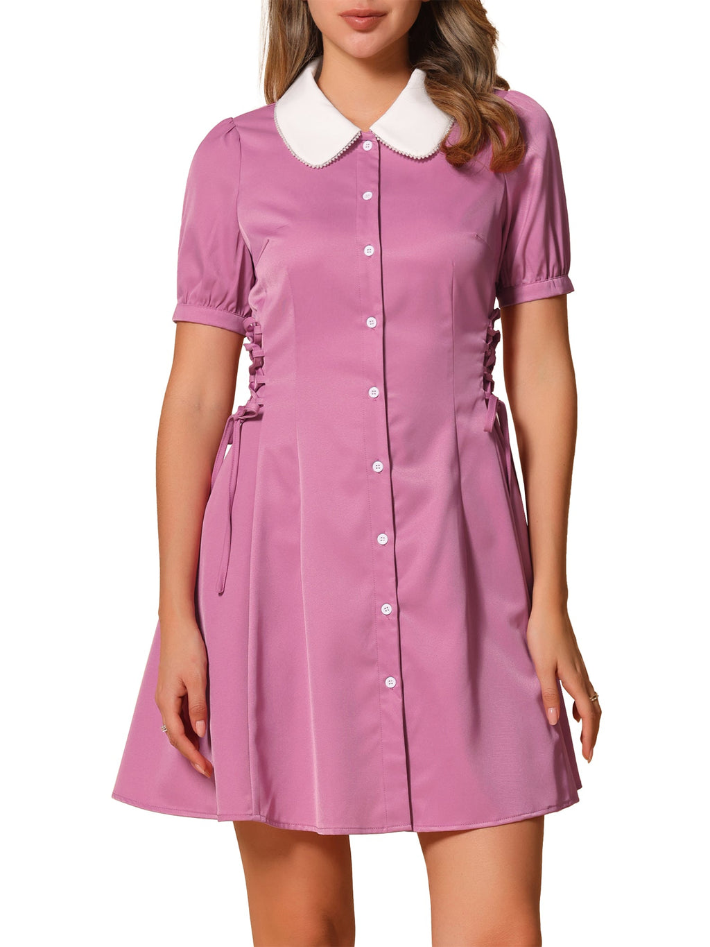 Button Cuffs Above-Knee Dress