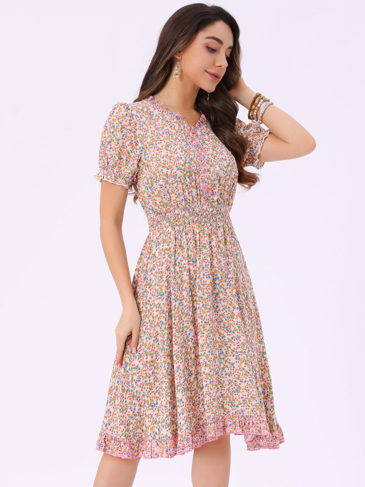 Ditsy Floral Ruffle Smock Dress