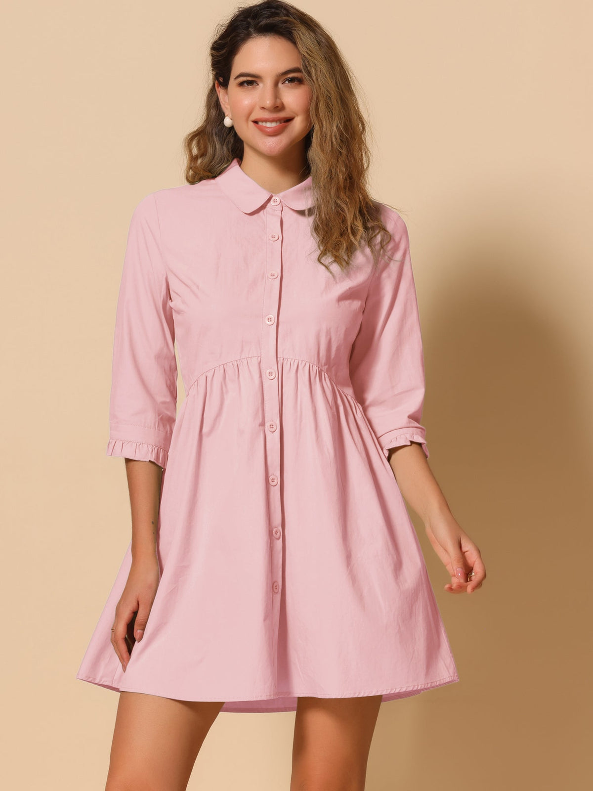 Point-Collar Ruched Dress