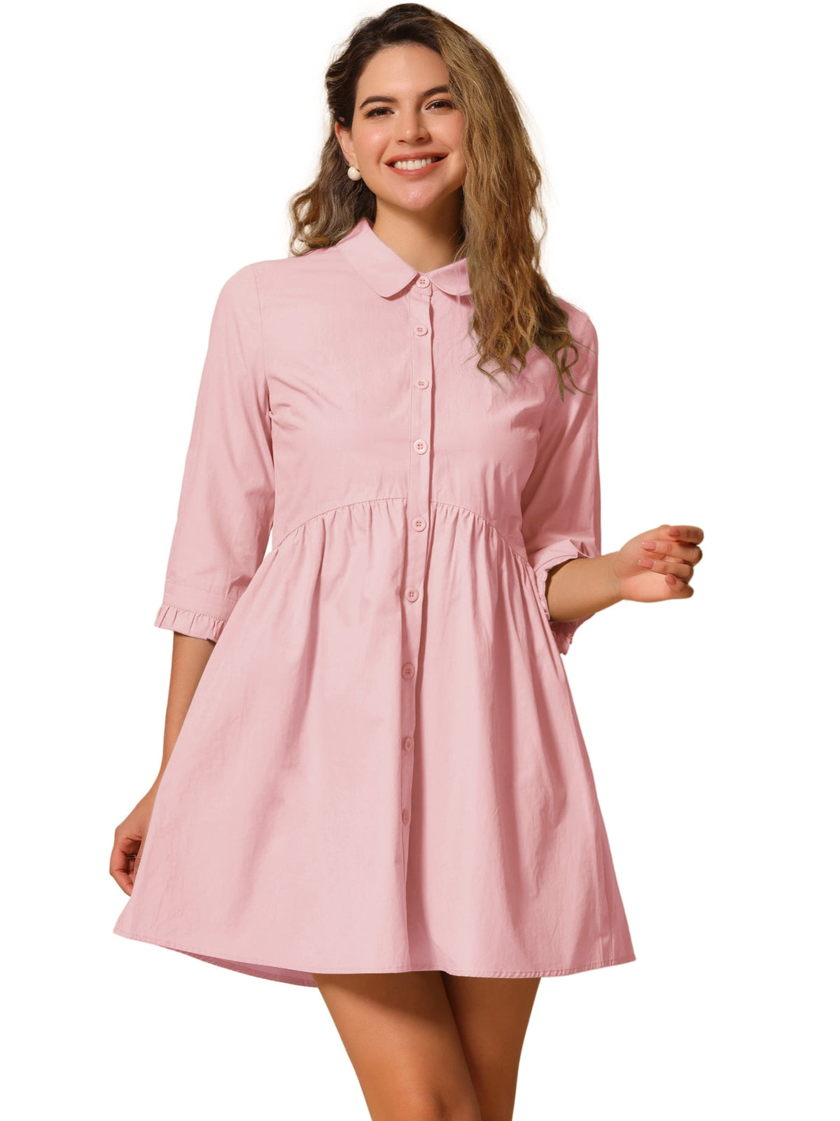 Point-Collar Ruched Dress