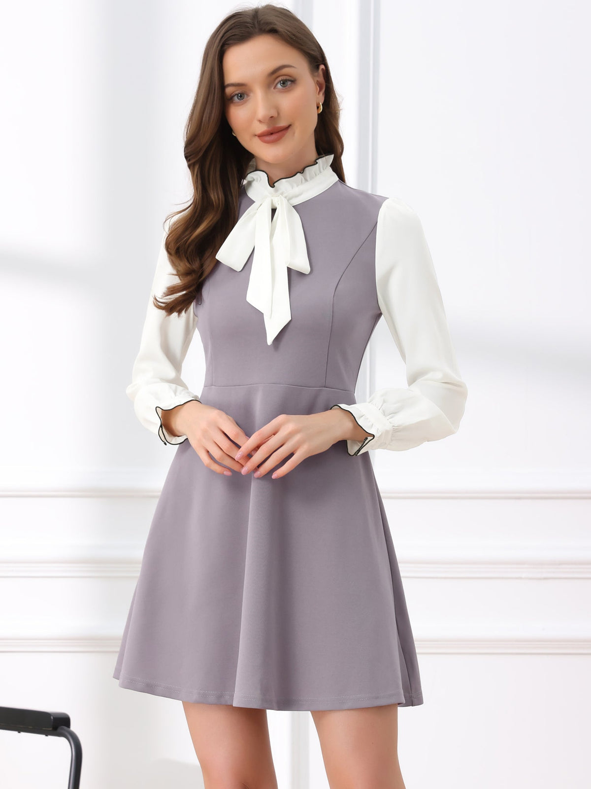 Ruffle Collar Bow Tie Dress