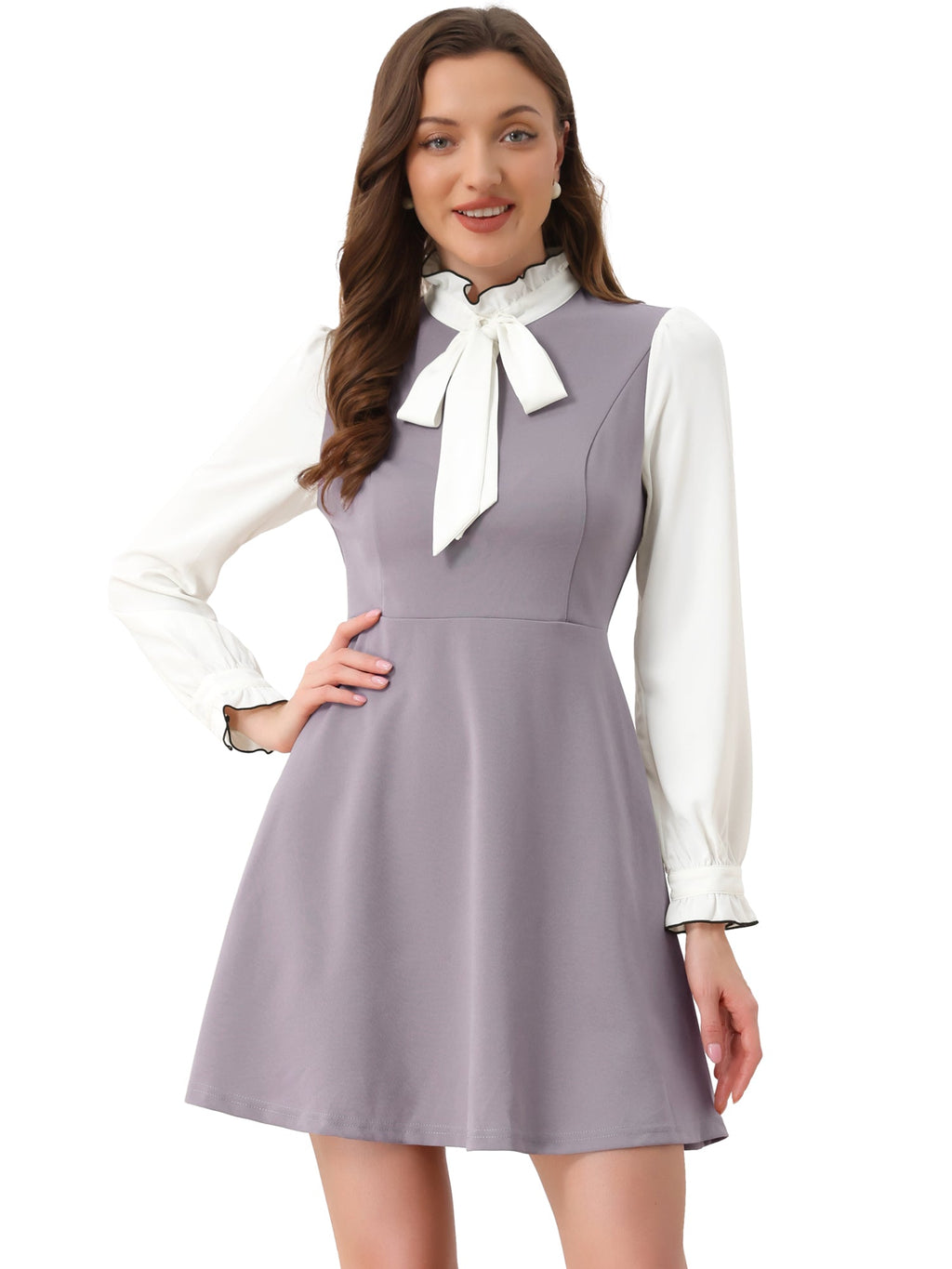Ruffle Collar Bow Tie Dress